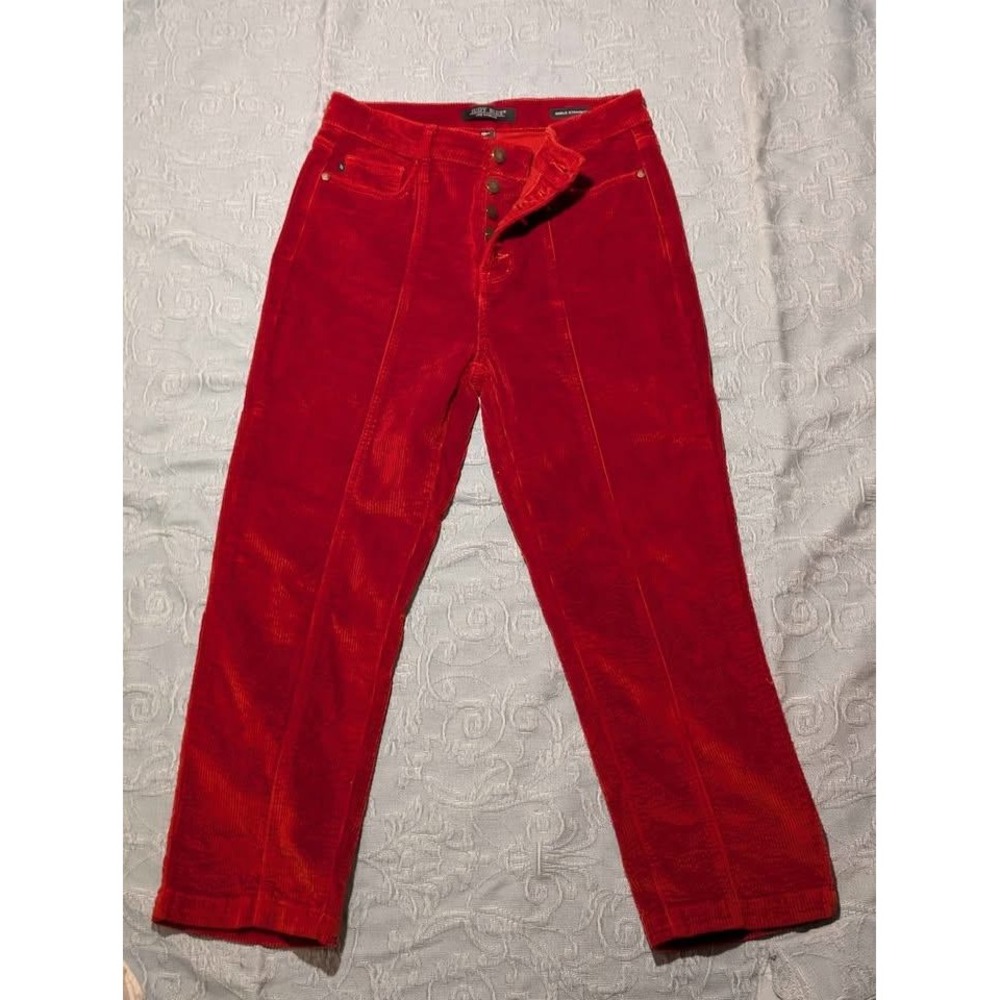Judy Blue Red‎ Corduroy Pants Women's 9/29 High Rise Button Fly Ankle Straight